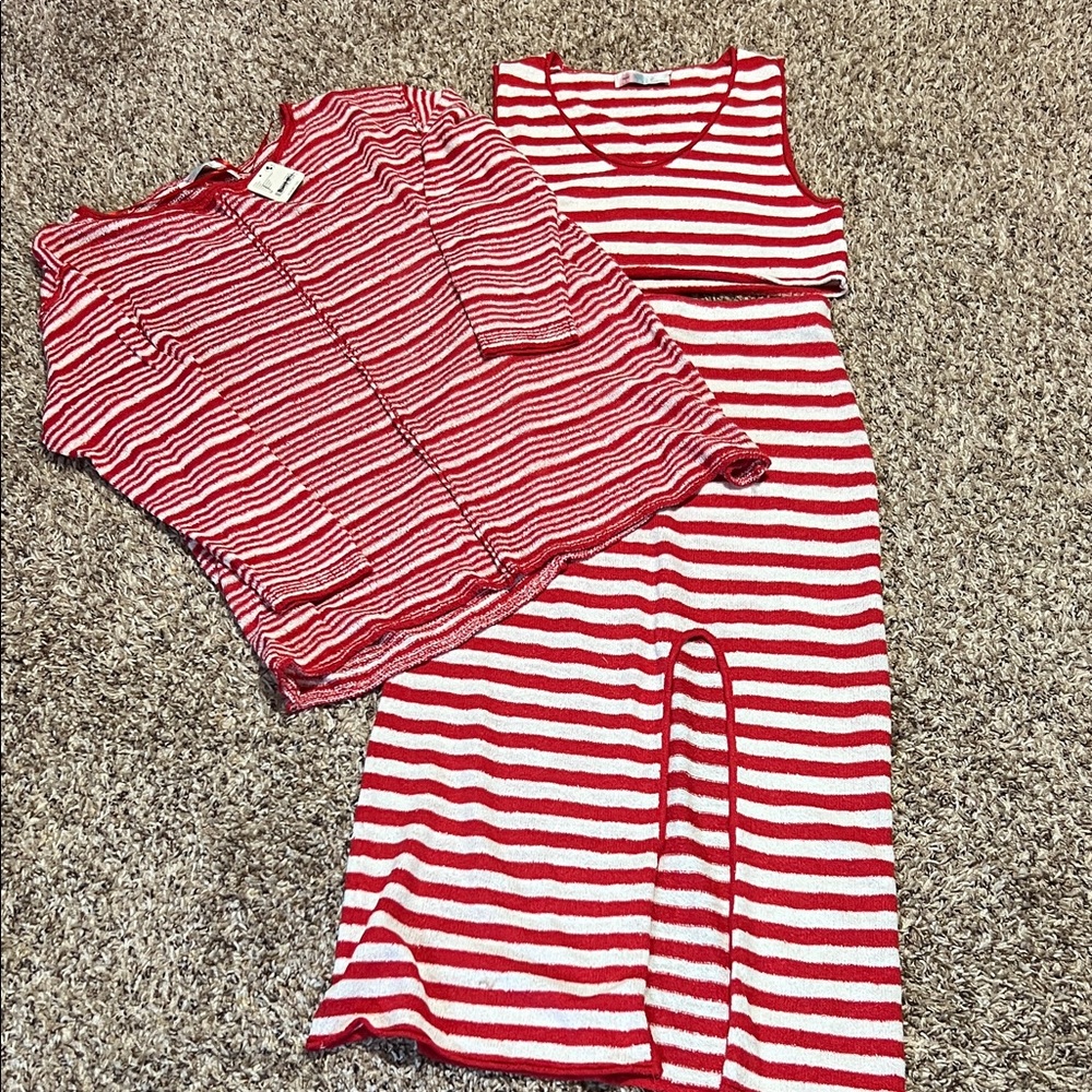 FP beach 3 piece Red and White Striped Knit Set